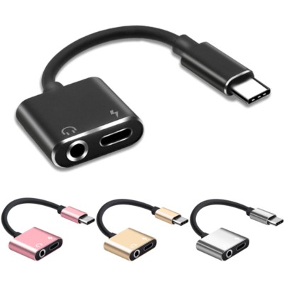 2in1 Type C USB C to 3.5mm Audio Headphone Jack Adapter Aux + Charge Cable