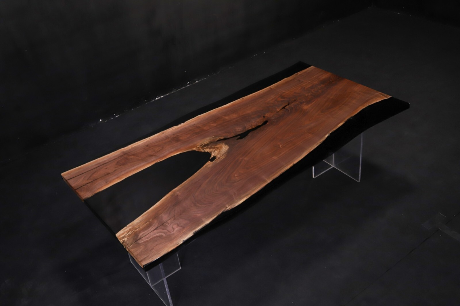Live Edge Dining Table Top Solid Walnut Wood Black Epoxy Resin-image