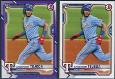 2021 Bowman Anderson Tejeda RC #33 Purple Parallel Texas Rangers & Base Pair