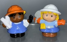 Girl Trowel Tape Measure 2001 + Boy Plans Phone 2002 Fisher Price Little People