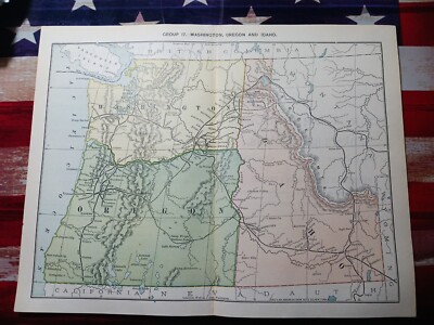 Original 1889 railroad map all train routes 11''x9'' WASHINGTON Oregon IDAHO 