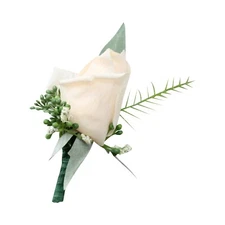 Boutonniere - Light Champagne Premium Lifelike Real Touch Rosebud with Greenery