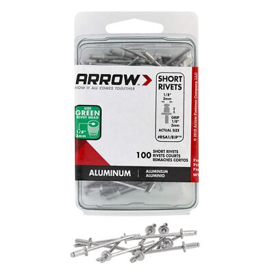 Arrow RSA1/8IP Short Aluminum 1/8-Inch Pop Rivets for Metal Fabric Leather an...