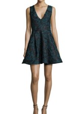 NWT Alice + Olivia Malory Fit & Flare Mini Dress Black Teal Jacquard $440 2