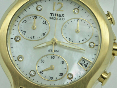 TIMEX 20523 GOLD TONE LADIES WATCH CHRONOGRAPH SWAROVSKI