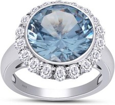 6.72ct Blue White Cubic Zirconia Halo Solitaire Engagement Ring 925 Sterling