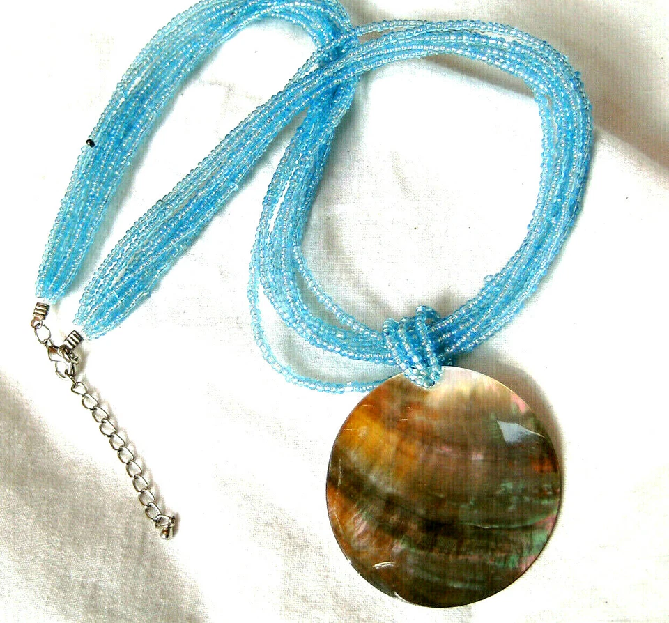 Halskette 7 Strang, Abalone Muschel / Perlmutt Anhänger DM 5 cm - Bild 3 von 4