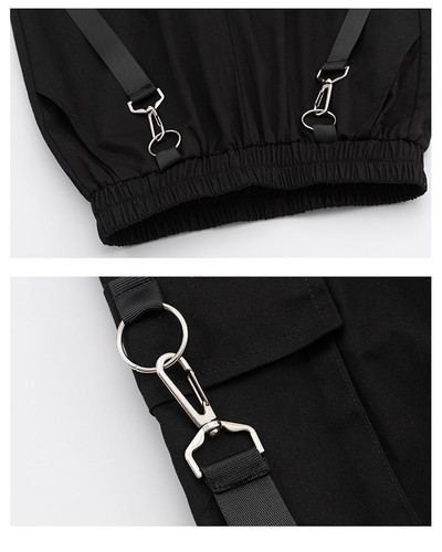 Black Cargo Pants Summer Streetwear Hip Hop Sweat Pants With Chain for Girls - Picture 6 of 13