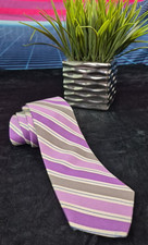 BROOKS BROTHERS 346 USA MADE SILK GRAY PINK LAVENDER STRIPE REP TIE 3.25"