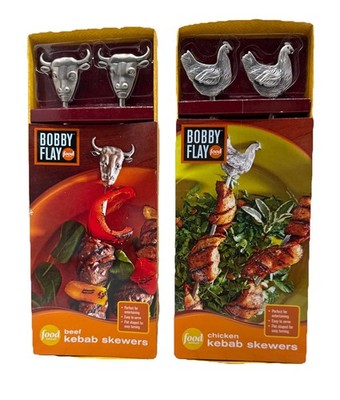 4 Stainless Steel Bobby Flay Kebab Skewers Beef Chicken Grill BBQ New Box Damage