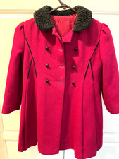 Vintage F.W. Fischer Girls Red Wool Dress Coat with Black Collar kids size 6X