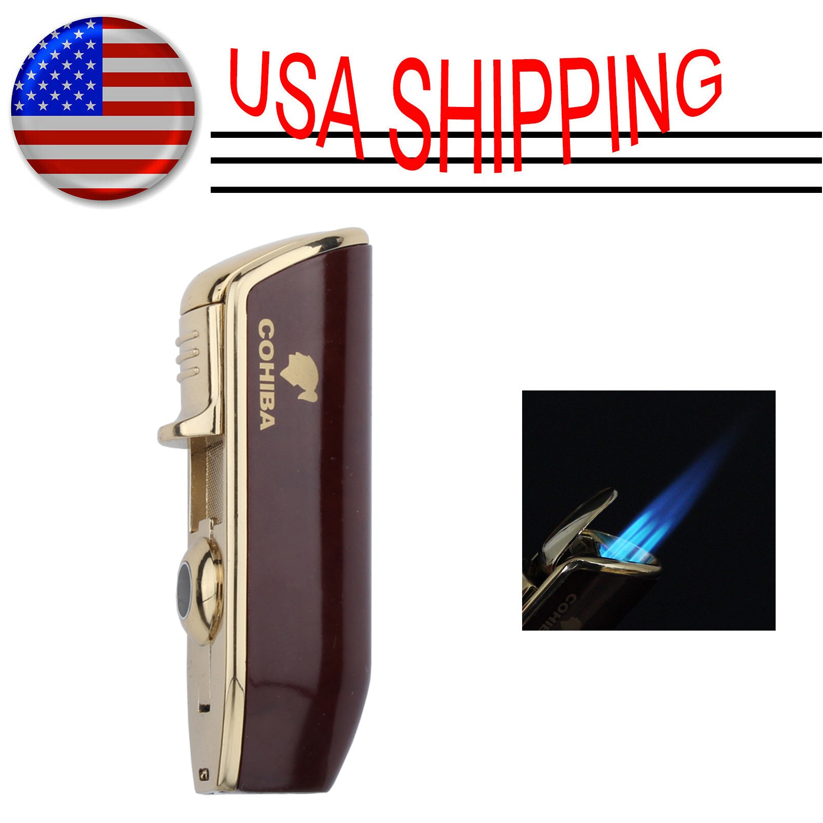 Cigarette Triple Jet Flame Refillable Butane Torch W/ Punch 