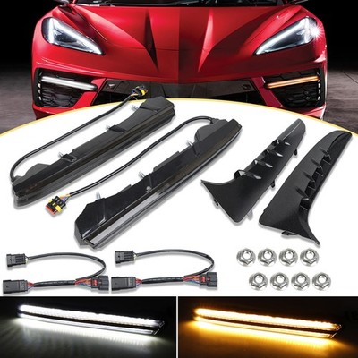 DRL LED Grille Bezel Fog Lights Bars for Corvette C8 Stingray Coupe 2020-2025 AB