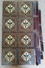 Rare Set of 8 Victorian 19th C Minton Caduceus Tiles & Trims Fireplace/Feature