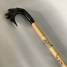Vintage Decorative Wood Dragon Head Cane Walking Stick Pyography Folk Art 34"