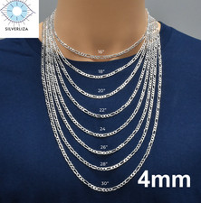 Real 925 Sterling Silver Mens 4mm Figaro Solid Chain Necklace 925 Italy 7-30"