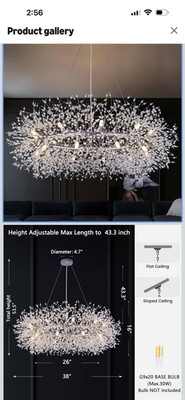 Crystal Branch Gold Finish Chandelier, 38 in Dia, Height-Adjustable, Clear