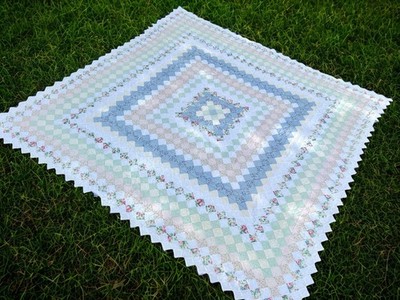 Antique Handmade Trip Around The World Patchwork Quilt Cottagecore Vintage