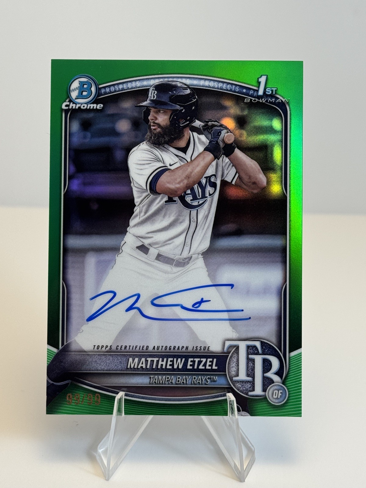 2025 Bowman Chrome Matthew Etzel 1st True Green Auto BOOKEND 99/99 Rays #CPA-ME