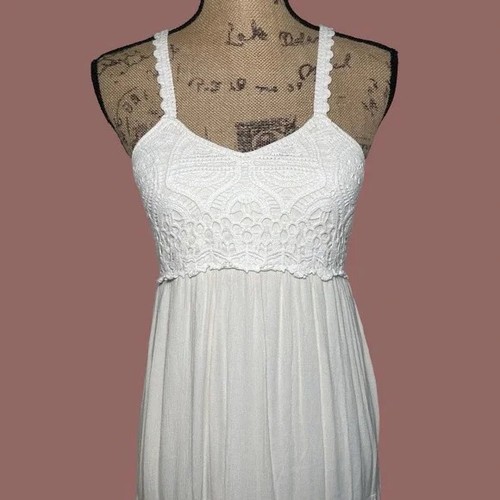 American Eagle Small Ivory Cream Crochet Boho Maxi Lace Knit Tiered S Dress - Picture 5 of 8