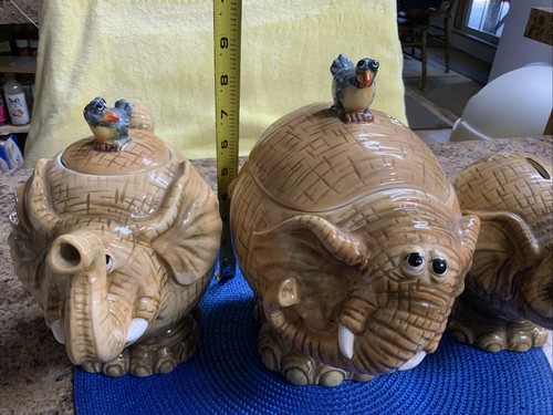 SELTENER FUND Vintage Elefant Keramik Teekanne/Sparschwein/Keksdose mit Vögeln süß - Bild 6 von 7