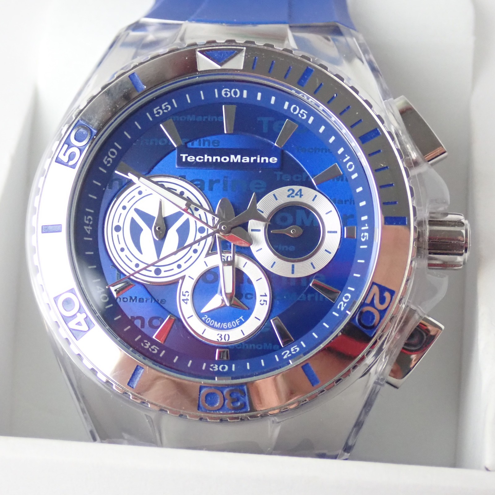 New TechnoMarine Chronograph Watch Blue Dial 200M WR New Open Box Stickers