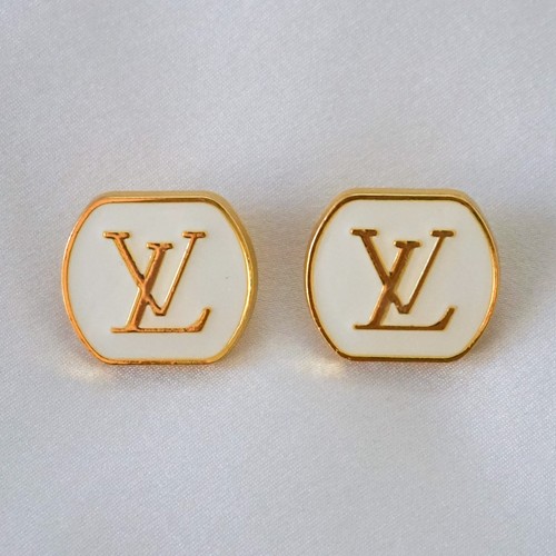 Set of 2 Louis Vuitton Buttons, Square, White, Gold, 18mm, Stamped