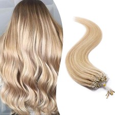 SEGO Micro Beads Hair Extensions Human Hair Micro Loop 100 Strands 14" Ash
