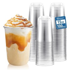 15 oz Clear PET Plastic Cups 100 Pack - U-Shaped Disposable Open-Top Plastic ...