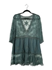 Unbranded Lace Floral Embroidered Sheer Boho Mini Dress Peasant Swim Cover Up