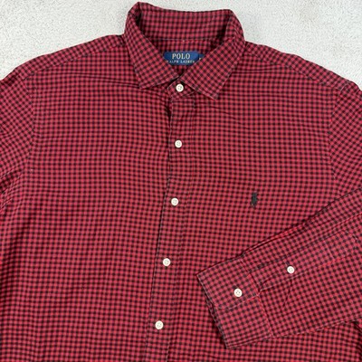 Polo Ralph Lauren Shirt Mens XL Red Black Gingham Long Sleeve Button Down Pony