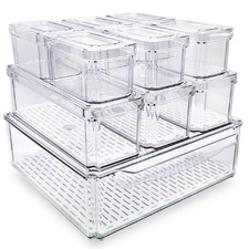 10-Pack Clear Fridge Organizer Bins with Lids Drainage Holes, Stackable Con...