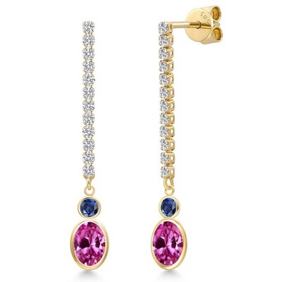 14K Yellow Gold Pink Created Sapphire and Created Sapphire and Lab Grown