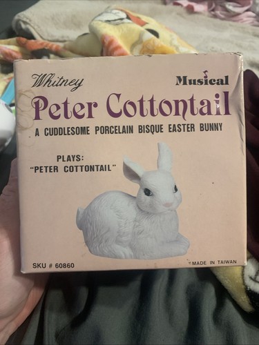 VINTAGE Whitney Musical Easter Bunny Plays "Peter Cottontail" Porcelain, NOB - Afbeelding 1 van 12