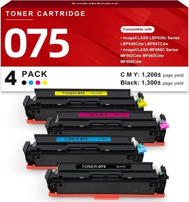 Toinkbea 075 Toner 4-Pack for Canon imageCLASS MF665Cdw MF660 LBP640 Series