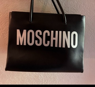 Moschino Black Logo Tote w/ Teddy Bear Charm, Detachable Strap, Silver HW