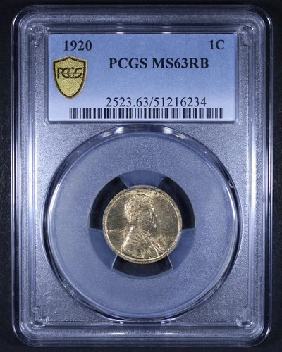 1920 Lincoln Wheat Cent - 1c PCGS MS63 RB - Red Brown - PCGS Gold Shield