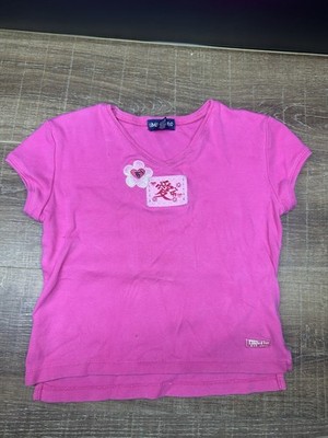 Y2K Limited Too Girls Size 10 Pink Kanji Love Flower Applique T-Shirt Top