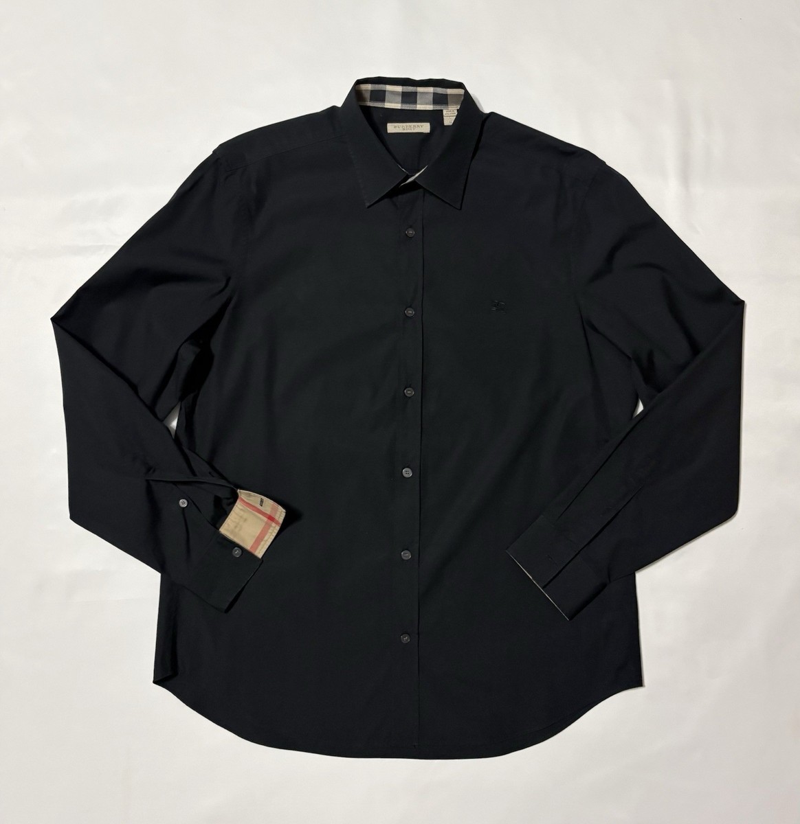 BURBERRY Shirt Classic Flip Cuffs Black Large L | eBay
