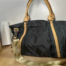 Danzo Diaper Bag | Black Cream Tan Leather Trim EUC Organizer Pockets Tote Used