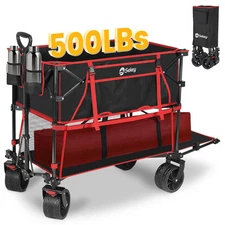400L Large Capacity Folding Double Decker Wagon with Brakes, 50" Extra Long E...