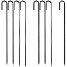 8 PCS 24 Inch J Hook Rebar Stakes Extra Heavy Duty Ground Tent Anchor Pegs