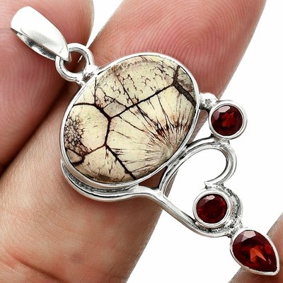 Premium Mexikanisches Vogelauge & Granat 925 Sterling Silber Anhänger Schmuck P-1293
