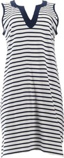 Lands' End Jersey Slvless Swim CoverUp Dress Deep Sea Stripe L NWOT 977 