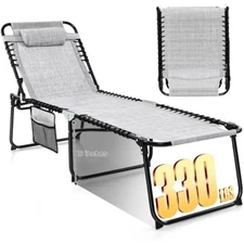Lounge chairs for outside, extra high folding beach tanning lounger wi
