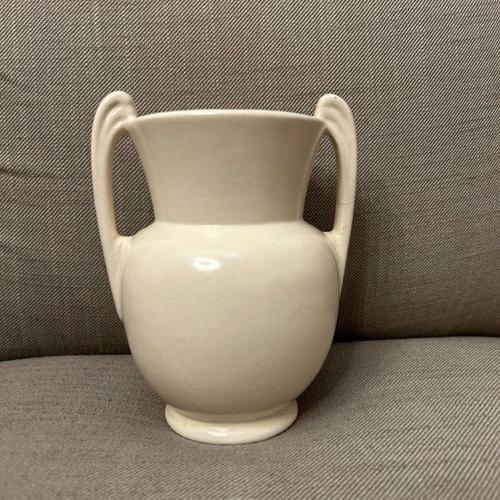 Vintage Weller Pottery Double Handled white Vase 6.5”