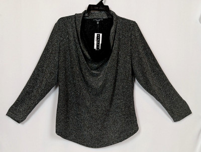 Grace The Perfect Fit NWT Women's 1X Black Silver Metallic Drape Neck Knit Top