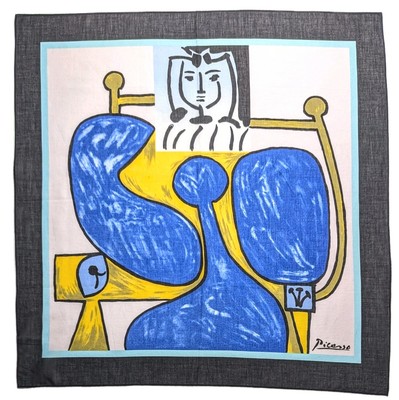PICASSO FEMME ASSISE A LA ROBE BLEUE Marigold Ent. 100% Cotton Scarf 23'' 