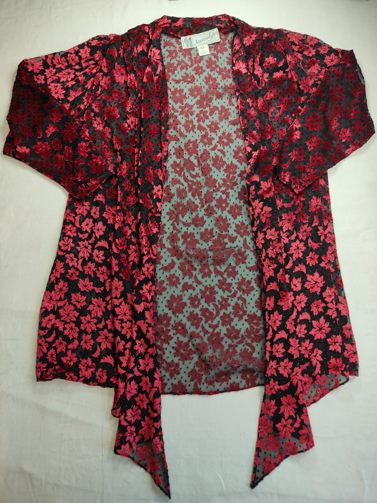 Giacca Coprispalle Anastasia Greco Paris Vintage Velluto Devoré Rosso Nero FR 44