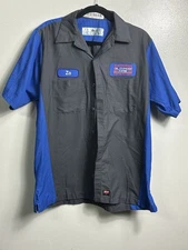 Red Kap Express Oil Change Tire Engineers Work Shirt Gray Blue Short Sleeve M 
